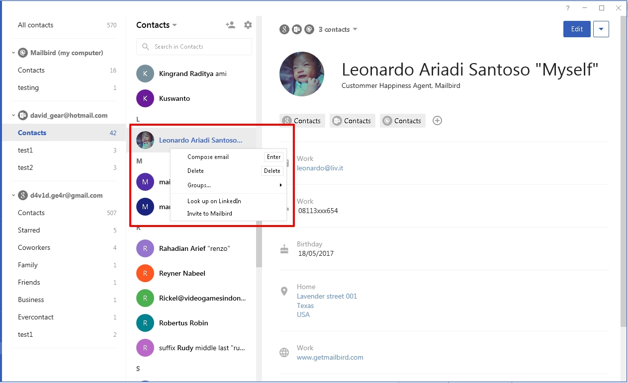 can you create contact groups in mailbird