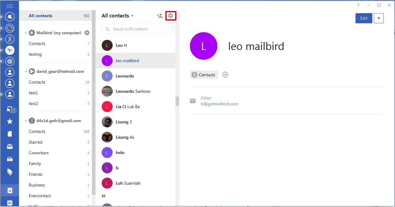 mailbird contacts