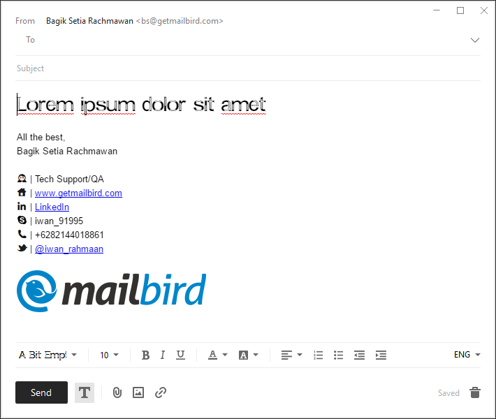 mailbird text bold