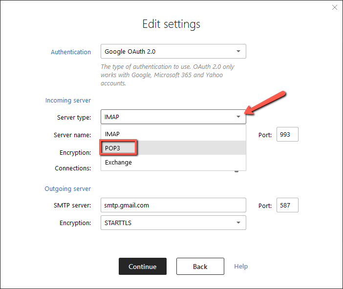 mailbird pop settings for spectrum