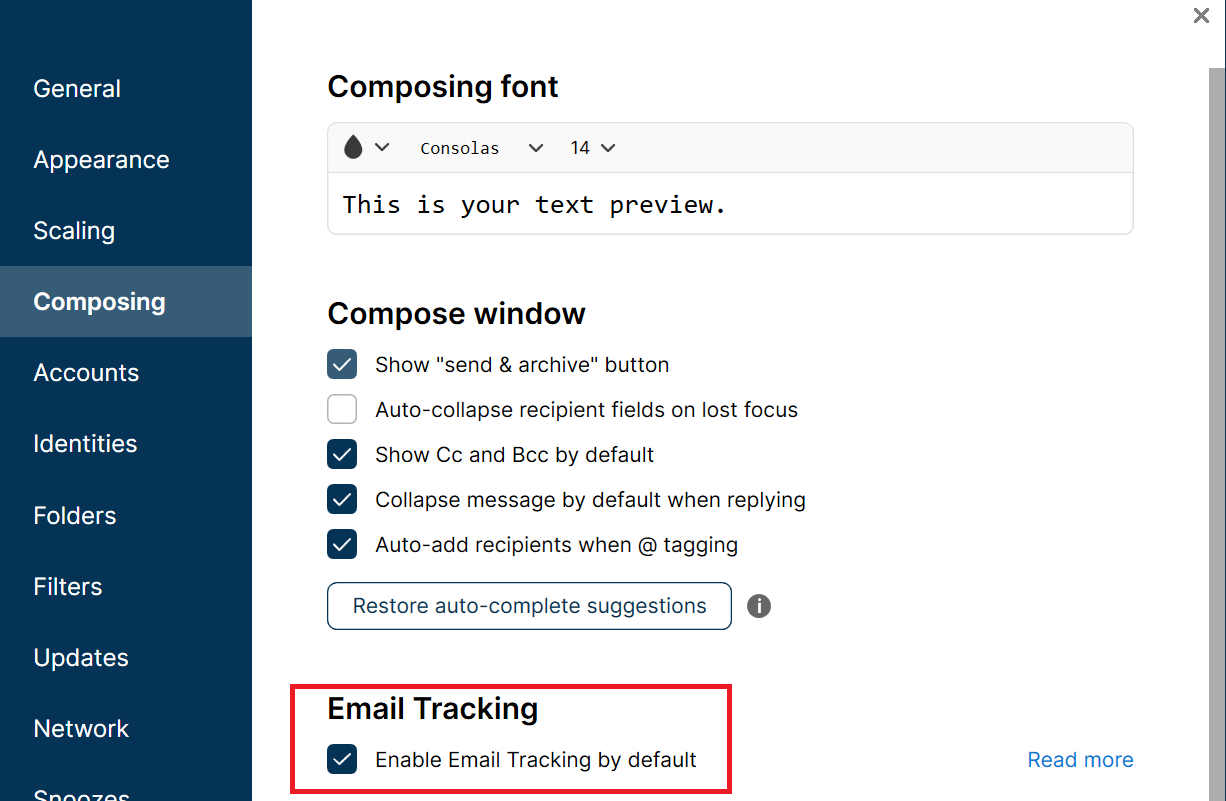 mailbird track emails sent