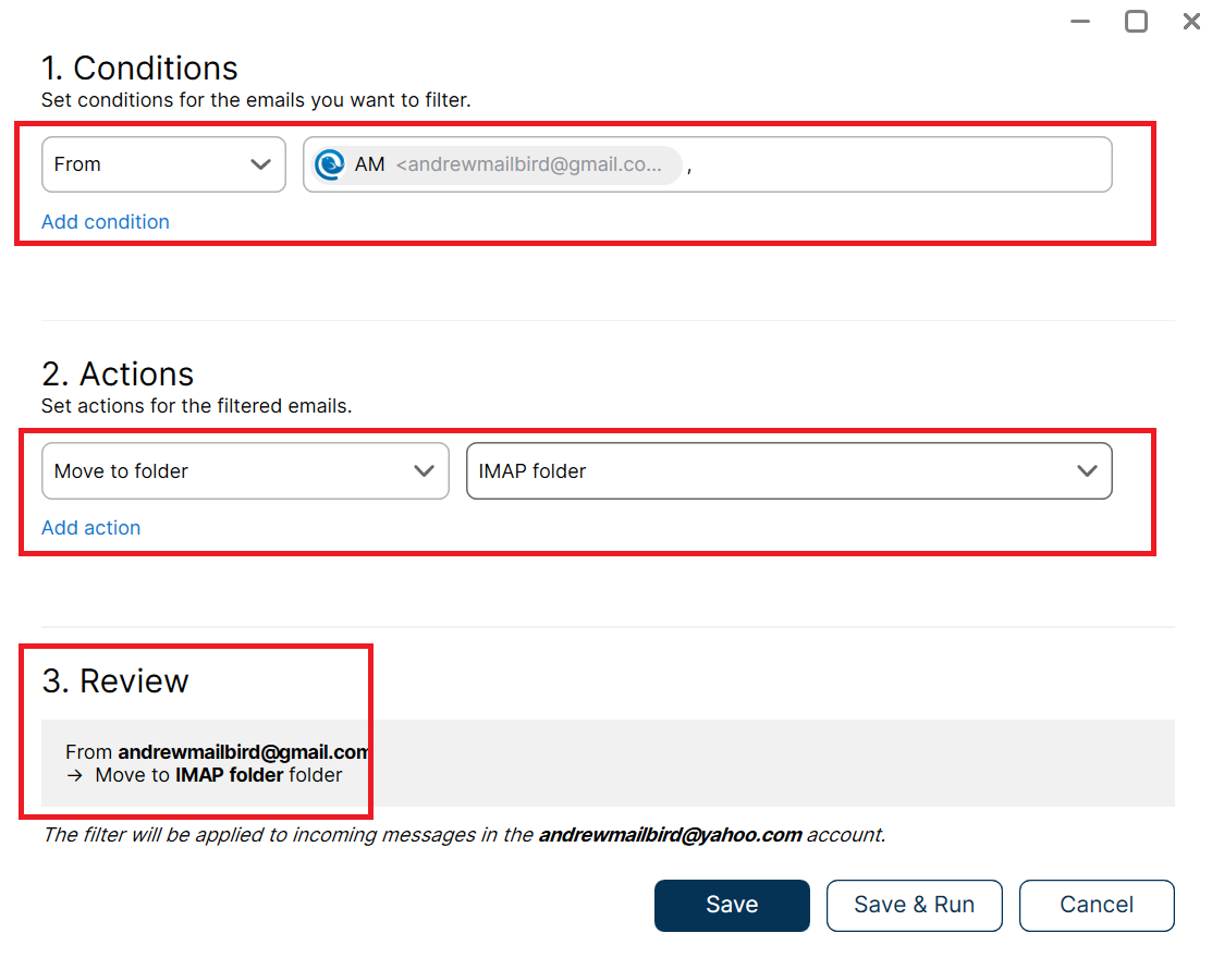 how to create folder rules in mailbird