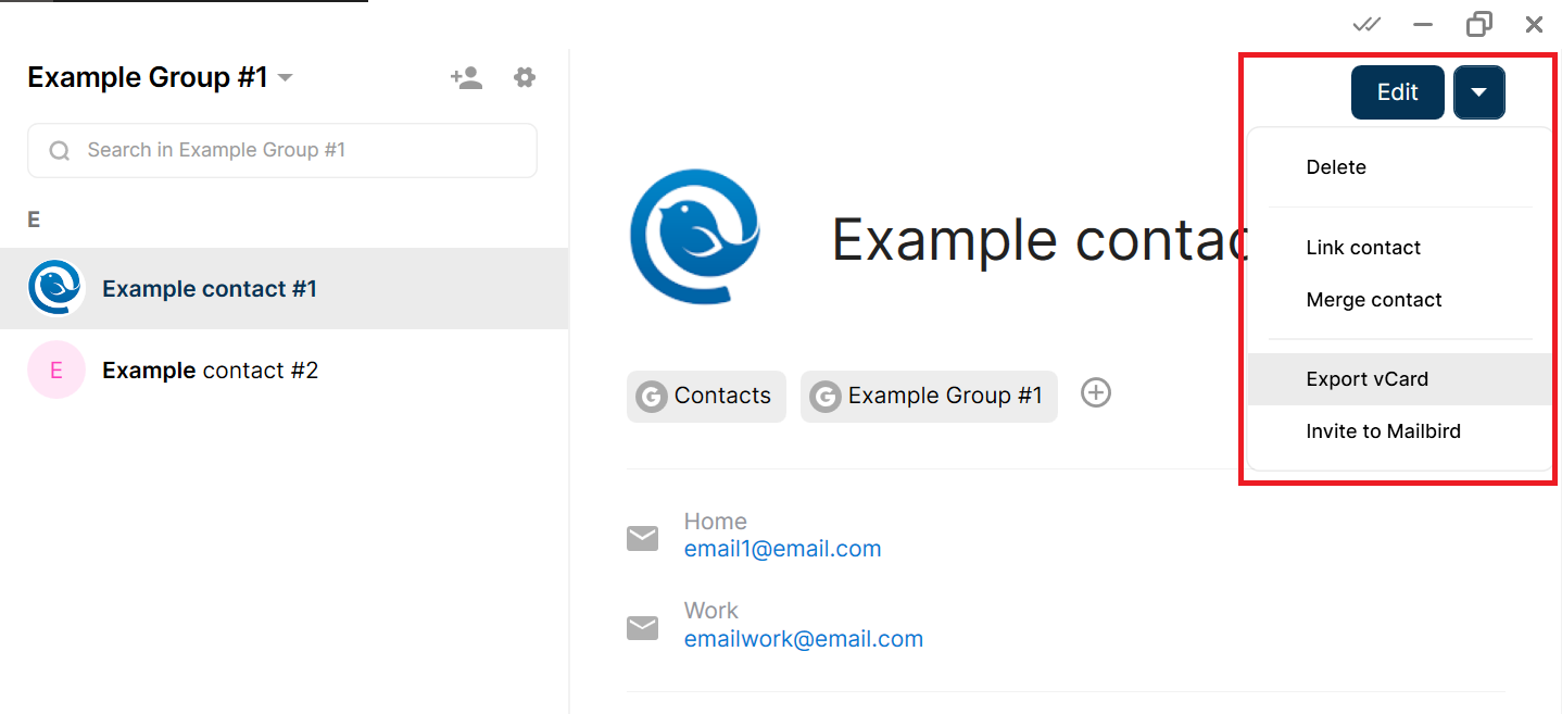 create group contacts in mailbird