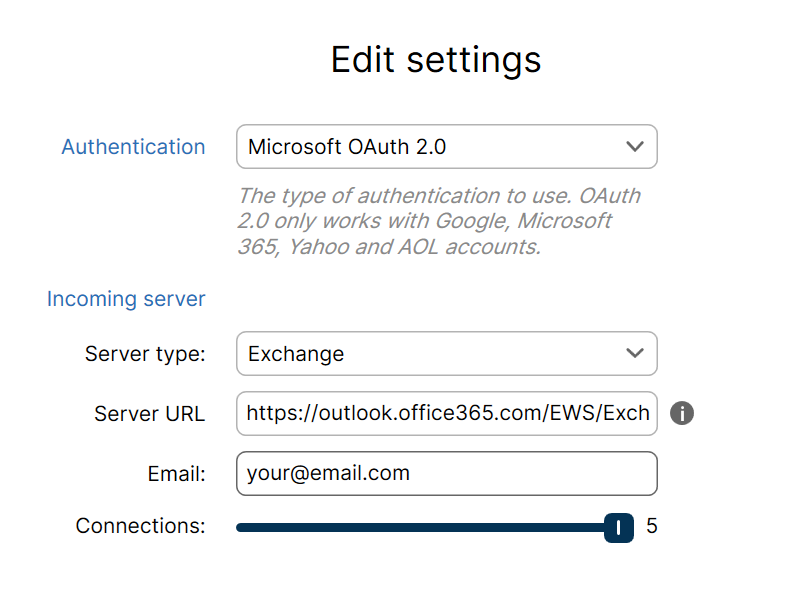 mailbird exchance account no xml