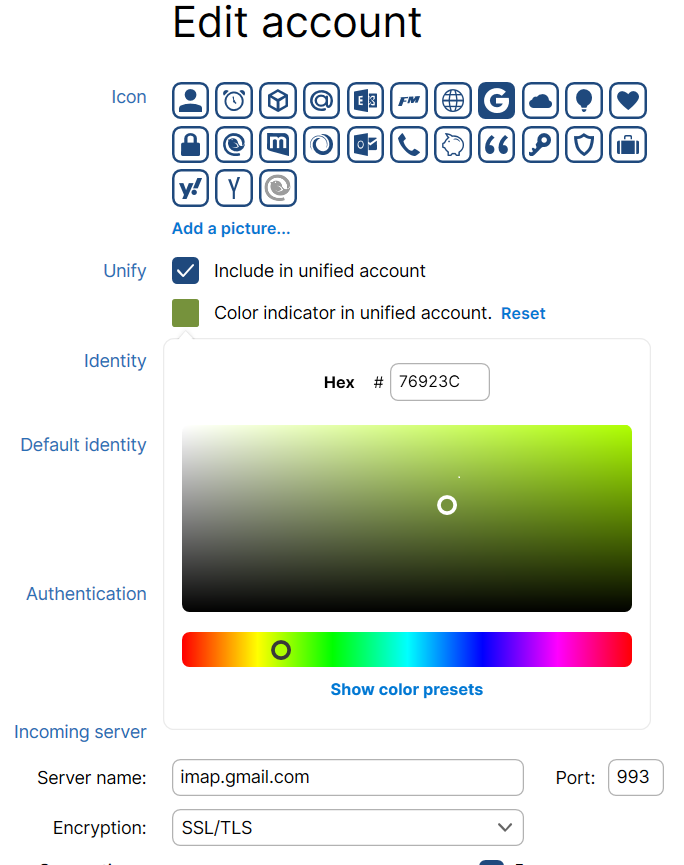 mailbird color code inbox