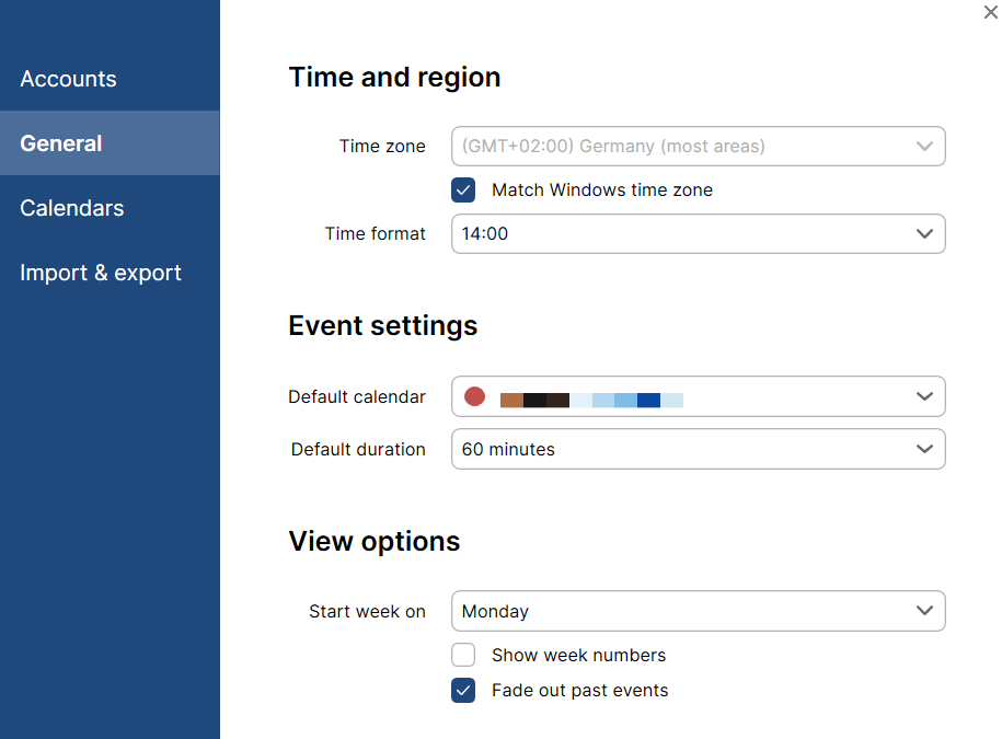 mailbird calendar settings