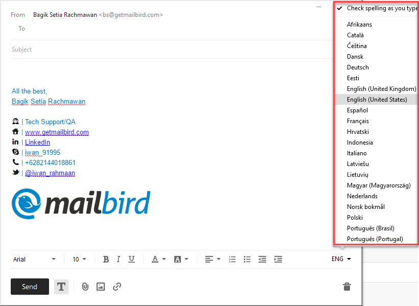 canary mail spell check