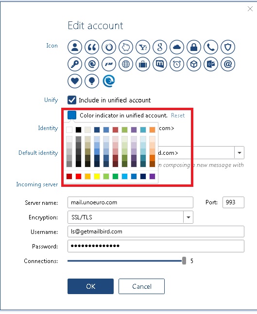 mailbird color code inbox