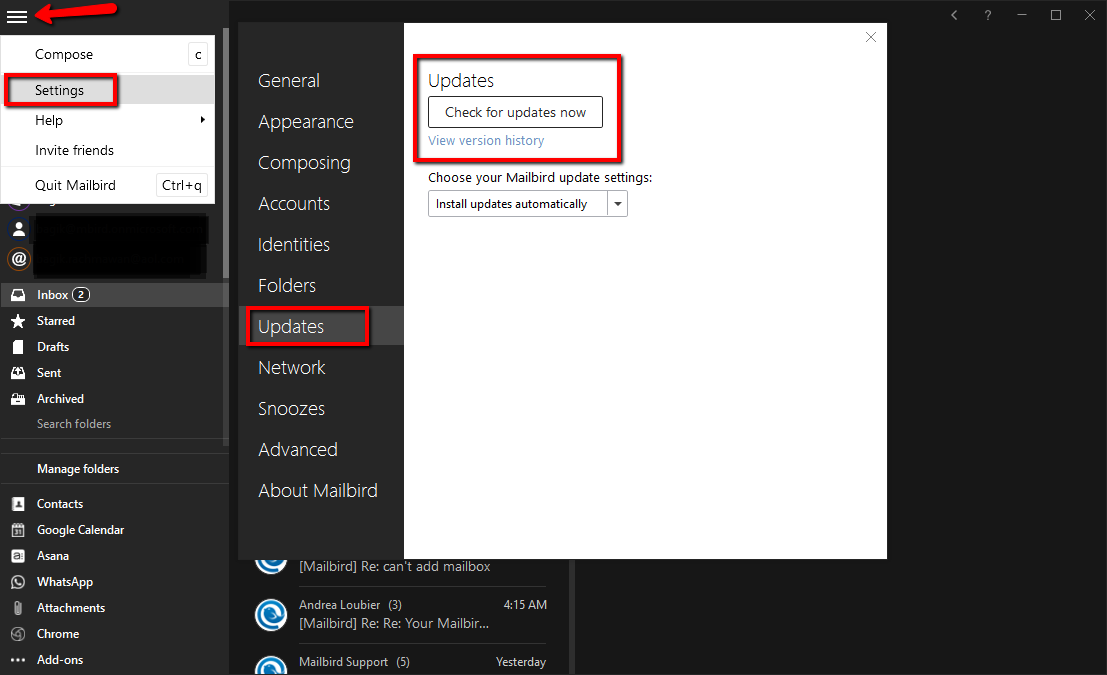 mailbird will not update