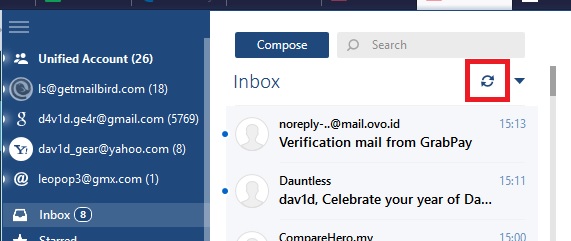 mailbird only sync recent email