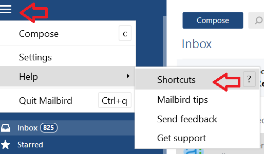 mailbird search shortcut