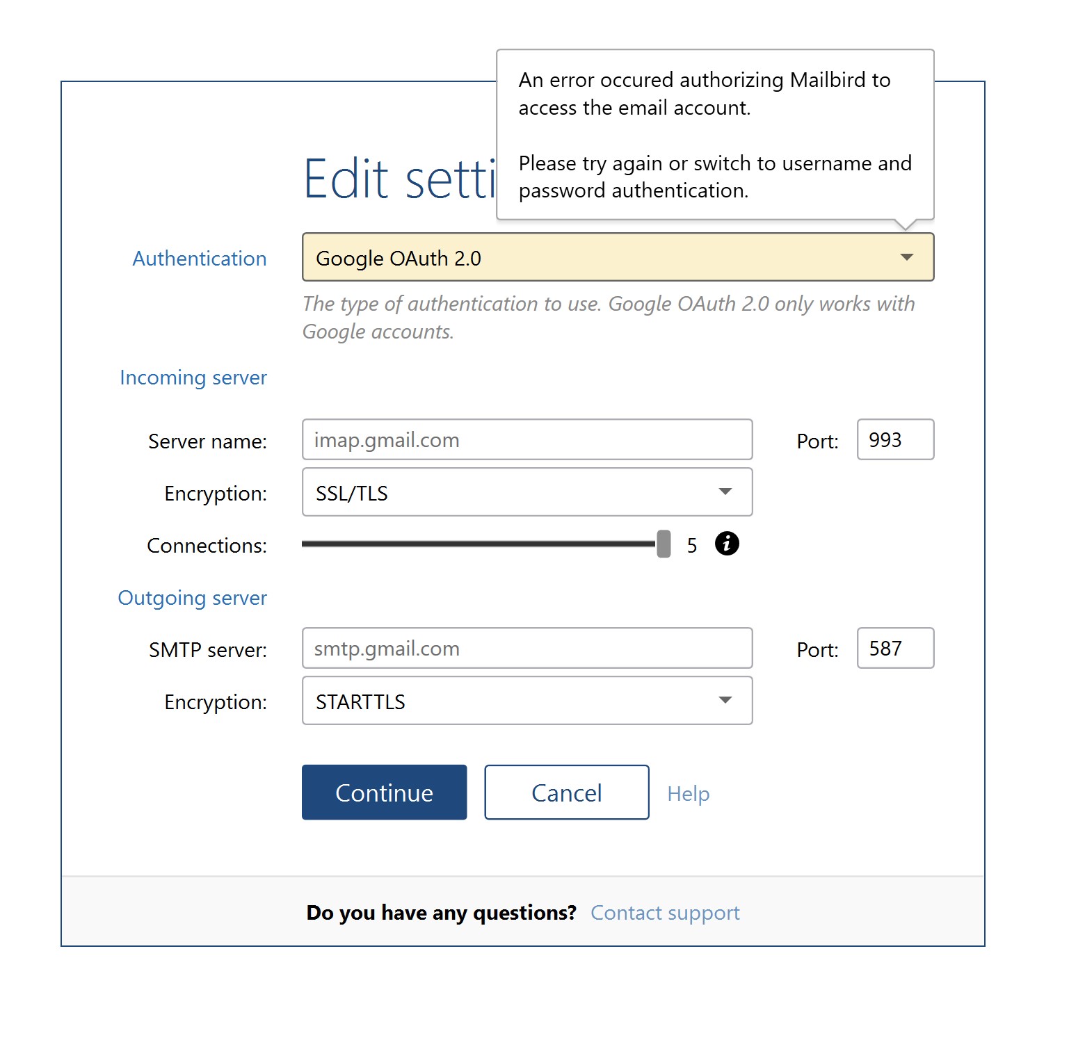 mailbird gmail authentication