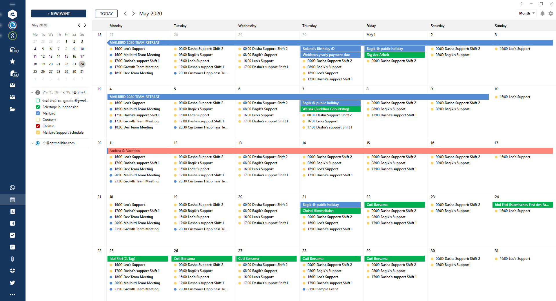 mailbird calendar settings