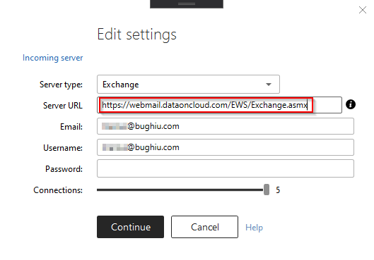 mailbird exchange server url