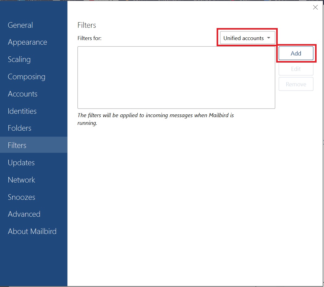 filters and labels mailbird