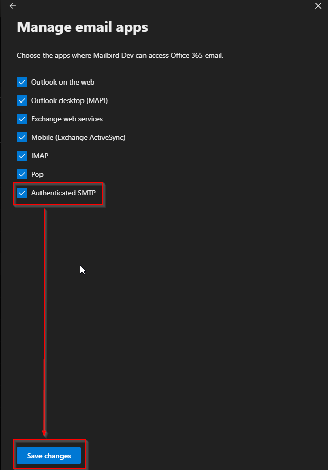 mailbird server authentication failed outlook