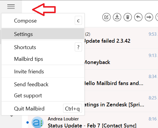 mailbird display folder