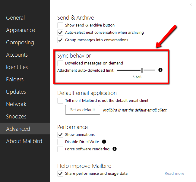 mailbird limit download