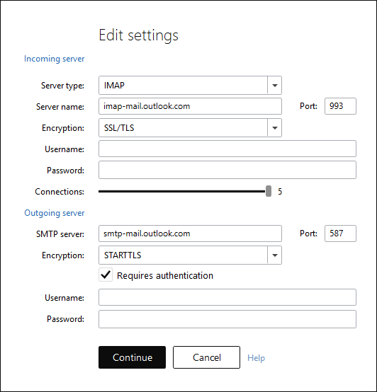 hotmail server settings mailbird